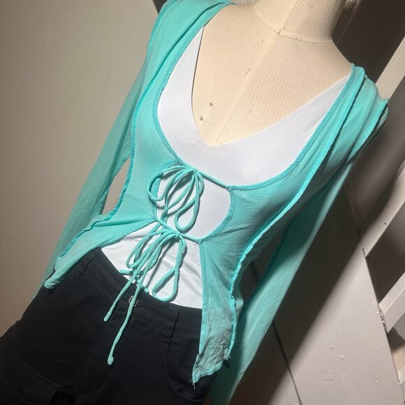 Princess Polly Tie-Front Mesh Long Sleeve Top • Size US 0 - Picture 2 of 3